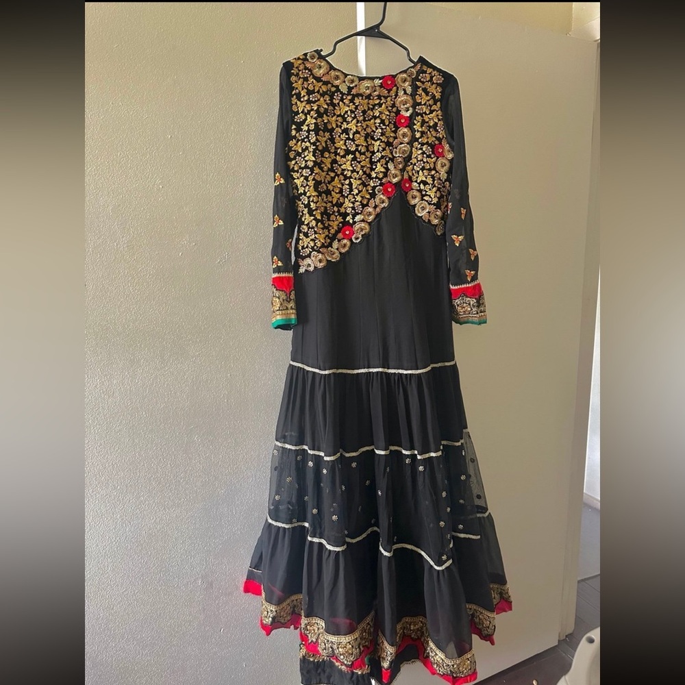 Designer Black Pakistani Indian Embroidered Anarkali Dress $350